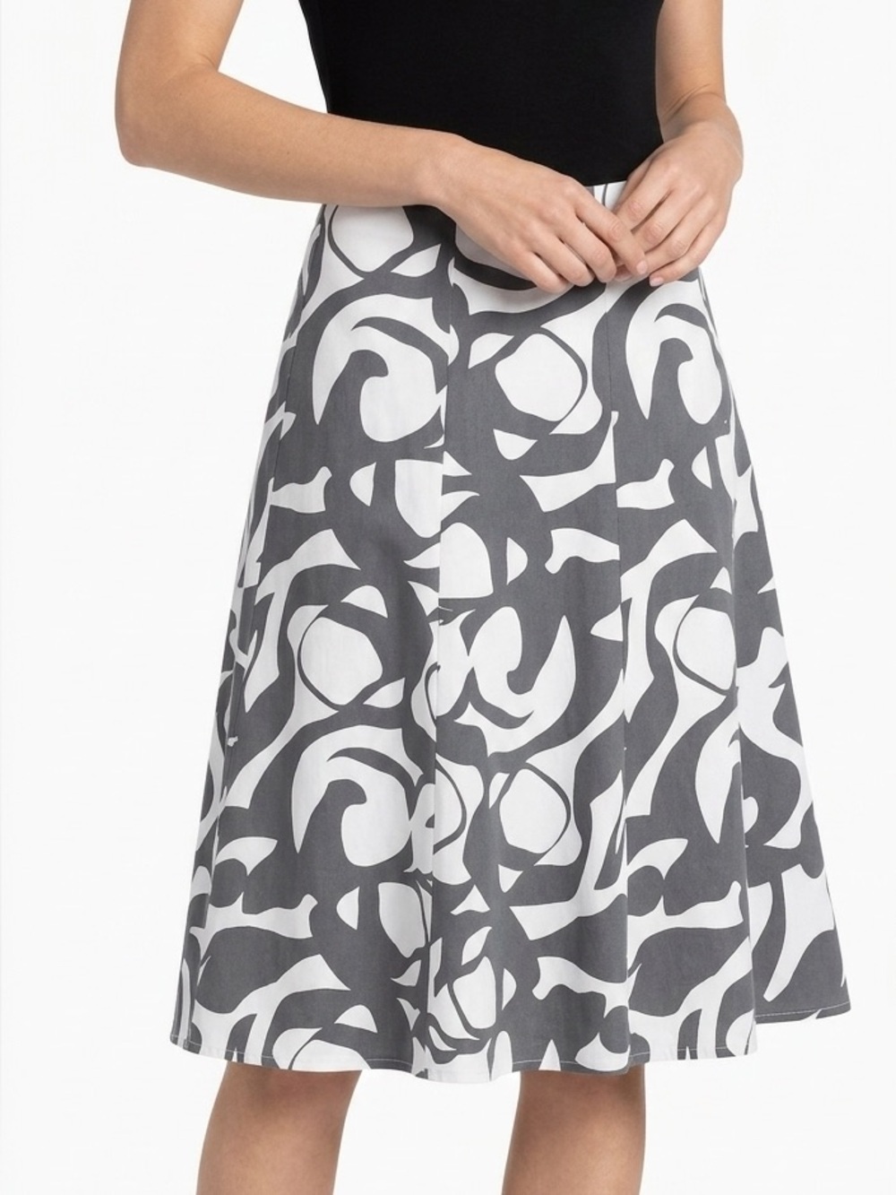 Flared gray & white abstract pattern cotton mix skirt size large